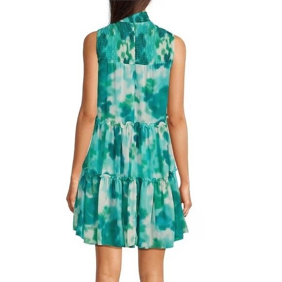 NWT Taylor Tie-Dye Smocked Bodice Mock Neckline Sleeveless Trapeze Dress Size M - Picture 2 of 13